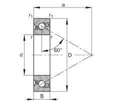 推力角接觸球軸承 7602012-2RS-TVP, 單向，接觸角 a = 60°，限制公差，兩側(cè)唇密封