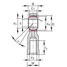 桿端軸承 GIKSR8-PS, 根據 DIN ISO 12 240-4 標準，特種鋼材料，帶右旋內螺紋，免維護