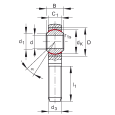 桿端軸承 GAKSR30-PS, 根據 DIN ISO 12 240-4 標準，特種鋼材料，帶右旋外螺紋，免維護