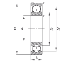 深溝球軸承 6200-C, 修正的內(nèi)部結(jié)構(gòu)（C 代），根據(jù) DIN 625-1 標(biāo)準(zhǔn)的主要尺寸