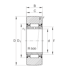 支撐型滾輪 NA22/8-2RSR, 無(wú)軸向引導(dǎo)，兩側(cè)唇密封