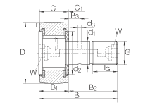 螺栓型滾輪 KRV72-PP, 軸向引導(dǎo)，滿裝滾針，兩側(cè)用塑料推力平墊圈