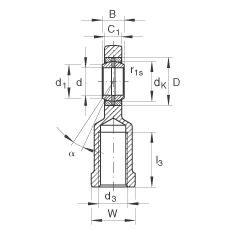 桿端軸承 GIR60-DO-2RS, 根據(jù) DIN ISO 12 240-4 標(biāo)準(zhǔn)，帶右旋內(nèi)螺紋，需維護，兩側(cè)唇密封