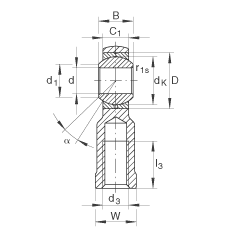 桿端軸承 GIKR16-PB, 根據 DIN ISO 12 240-4 標準，帶右旋內螺紋，需維護