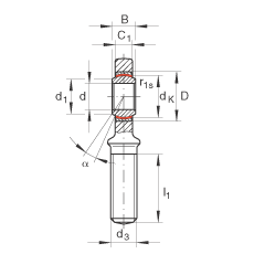 桿端軸承 GAR60-UK-2RS, 根據 DIN ISO 12 240-4 標準，帶右旋外螺紋，免維護，兩側唇密封