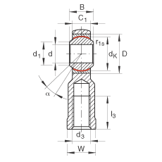 桿端軸承 GIKR16-PW, 根據(jù) DIN ISO 12 240-4 標(biāo)準(zhǔn)，帶右旋內(nèi)螺紋，需維護(hù)