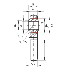 桿端軸承 GAKL25-PW, 根據(jù) DIN ISO 12 240-4 標(biāo)準(zhǔn)，帶左旋外螺紋，需維護(hù)