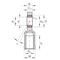 桿端軸承 GIL12-UK, 根據(jù) DIN ISO 12 240-4 標(biāo)準(zhǔn)，帶左旋內(nèi)螺紋，需維護(hù)