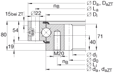 四點接觸球軸承 VSI250855-N, 標準系列 25， 內部的齒輪齒，兩側唇密封