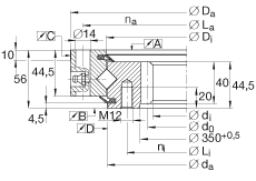 交叉滾子軸承 XSI140414-N, 標(biāo)準(zhǔn)系列 14， 內(nèi)部的齒輪齒，兩側(cè)唇密封