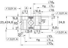 交叉滾子軸承 XSU080188, 標(biāo)準(zhǔn)系列 08， 無(wú)齒輪齒，兩側(cè)薄片密封