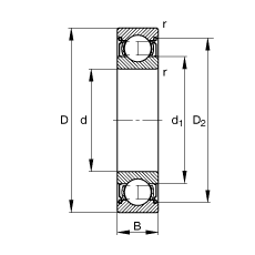 深溝球軸承 6210-2Z, 根據(jù) DIN 625-1 標(biāo)準(zhǔn)的主要尺寸, 兩側(cè)間隙密封