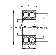 角接觸球軸承 30/7-B-TVH, 雙列，接觸角 α = 25°