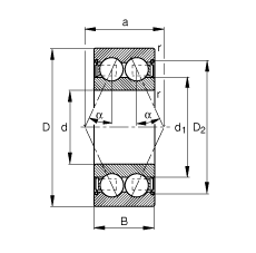 角接觸球軸承 30/5-B-2Z-TVH, 雙列，雙側(cè)間隙密封，接觸角 α = 25°