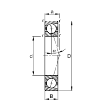 主軸軸承 B71910-C-T-P4S, 調節，成對安裝，接觸角 α = 15°，限制公差