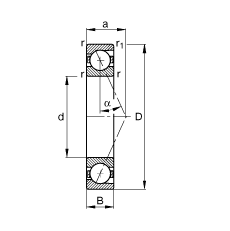 主軸軸承 B7013-E-T-P4S, 調(diào)節(jié)，成對或單元安裝，接觸角 α = 25°，限制公差