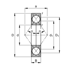 四點接觸球軸承 QJ217-MPA, 根據 DIN 628-4 標準的主要尺寸, 可分離, 剖分內圈