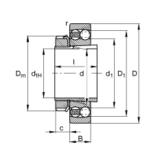 自調心球軸承 2212-K-TVH-C3 + H312, 根據 DIN 630 和 DIN 5415 標準的主要尺寸, 帶錐孔和緊定套