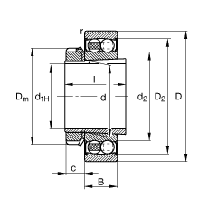 自調心球軸承 2210-K-2RS-TVH-C3 + H310, 根據 DIN 630 和 DIN 5415 標準的主要尺寸, 帶錐孔和緊定套，兩側唇密封