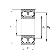 深溝球軸承 4210-B-TVH, 根據 DIN 625-3 標準的主要尺寸，雙列