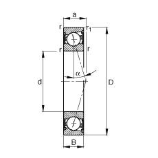 主軸軸承 B7013-C-2RSD-T-P4S, 調節，成對安裝，接觸角 α = 15°，兩側唇密封，非接觸，加嚴公差