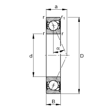 主軸軸承 B71910-E-2RSD-T-P4S, 調(diào)節(jié)，成對安裝，接觸角 α = 25°，兩側(cè)唇密封，非接觸，限制公差