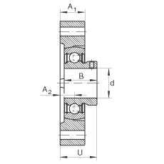 軸承座單元 FLCTEY12, 帶兩個螺栓孔的法蘭的軸承座單元，鑄鐵， 內圈帶平頭螺釘， P 型密封，無再潤滑結構