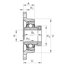 軸承座單元 LCJT50-N, 帶兩個(gè)螺栓孔的法蘭的軸承座單元，鑄鐵， 偏心鎖圈， L型密封，適合溫度從 -40°C 到 +180°C