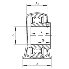 直立式軸承座單元 PBY15, 鋼板軸承座，內(nèi)圈帶平頭螺釘?shù)耐馇蛎媲蜉S承，P 型密封