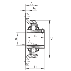 軸承座單元 RCJTY20-JIS, 帶兩個(gè)螺栓孔的法蘭的軸承座單元，鑄鐵， 根據(jù) JIS 標(biāo)準(zhǔn)，內(nèi)圈帶平頭螺釘， R 型密封