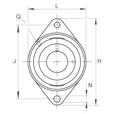 軸承座單元 RCJTY3/4, 對角法蘭軸承座單元，鑄鐵，根據 ABMA 15 - 1991, ABMA 14 - 1991, ISO3228 內圈帶有平頭螺栓，R型密封，英制