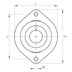 軸承座單元 FLCTEY30, 帶兩個螺栓孔的法蘭的軸承座單元，鑄鐵， 內圈帶平頭螺釘， P 型密封，無再潤滑結構