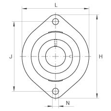 軸承座單元 FLCTE25, 帶兩個(gè)螺栓孔的法蘭的軸承座單元，鑄鐵， 偏心鎖圈， P 型密封，無(wú)再潤(rùn)滑結(jié)構(gòu)