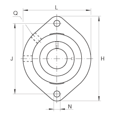 軸承座單元 GLCTE30, 帶兩個螺栓孔的法蘭的軸承座單元，鑄鐵，偏心鎖圈，P 型密封