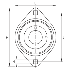 軸承座單元 RATY17, 帶兩個螺栓孔的法蘭的軸承座單元，鋼板， 內(nèi)圈帶平頭螺釘， P型密封