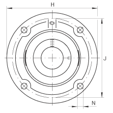 軸承座單元 TFE50-N, 帶四個螺栓孔的法蘭的軸承座單元，定心凸出物，鑄鐵，偏心鎖圈，T 型密封