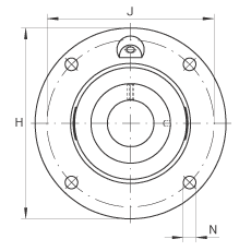 軸承座單元 TME20-N, 帶四個(gè)螺栓孔的法蘭的軸承座單元，定心凸出物，鑄鐵，偏心鎖圈，T 型密封