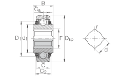 外球面球軸承 GVK100-208-KTT-B-AS2/V, 球面外圈，帶方孔內圈，兩側 T 型密封