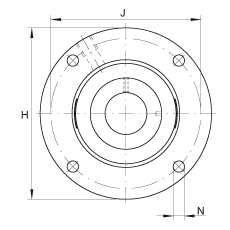 軸承座單元 RMEO80, 帶四個螺栓孔的法蘭的軸承座單元，鑄鐵，定心凸出物，偏心鎖圈，系列 63，R密封