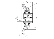 軸承座單元 RCJY1-15/16, 四角法蘭軸承座單元，鑄鐵，根據(jù) ABMA 15 - 1991, ABMA 14 - 1991 內(nèi)圈帶有平頭螺栓，R型密封， ISO3228，英制