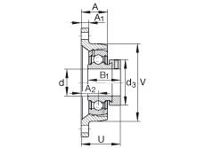 軸承座單元 PCJT1-1/4, 對角法蘭軸承座單元，鑄鐵，根據 ABMA 15 - 1991, ABMA 14 - 1991, ISO3228 帶有偏心緊定環，P型密封，英制