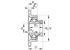 軸承座單元 RCJT15/16, 對角法蘭軸承座單元，鑄鐵，根據 ABMA 15 - 1991, ABMA 14 - 1991, ISO3228 帶有偏心緊定環，R型密封，英制