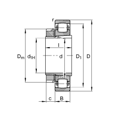 鼓形滾子軸承 20320-K-MB-C3 + H320, 根據(jù) DIN 635 和 DIN 5415 標(biāo)準(zhǔn)的主要尺寸, 帶錐孔和緊定套