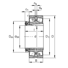 調心滾子軸承 23092-B-K-MB + H3092, 根據 DIN 635-2 標準的主要尺寸, 帶錐孔和緊定套