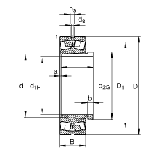 調(diào)心滾子軸承 24180-B-K30 + AH24180, 根據(jù) DIN 635-2 標(biāo)準(zhǔn)的主要尺寸, 帶錐孔和退卸套