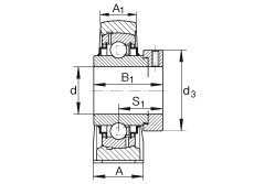 直立式軸承座單元 RASE1-3/8, 鑄鐵軸承座，外球面球軸承，根據 ABMA 15 - 1991, ABMA 14 - 1991, ISO3228 帶有偏心緊定環，R型密封，英制